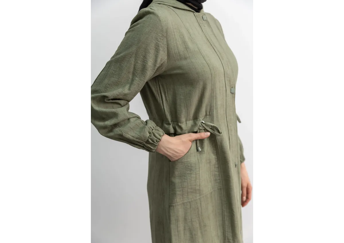 KARE ÇIT ÇIT DETAYLI FERACE - HAKİ - (Asorti: M-XXL)