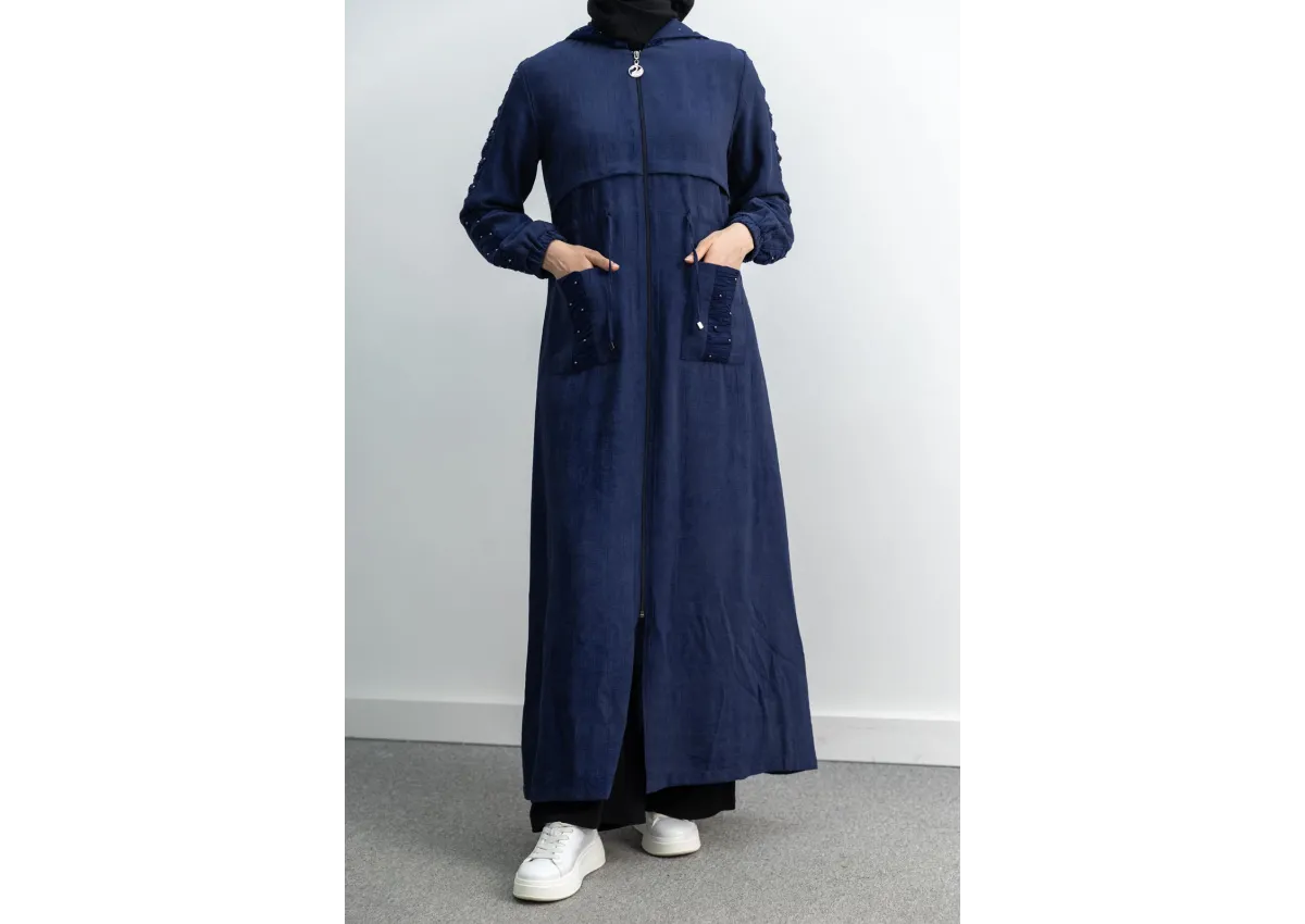 BÜZGÜ DETAYLI İNCİLİ SPOR FERACE - LACİVERT - (Asorti: M-XXL)