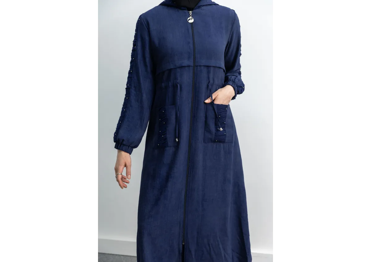 BÜZGÜ DETAYLI İNCİLİ SPOR FERACE - LACİVERT - (Asorti: M-XXL)