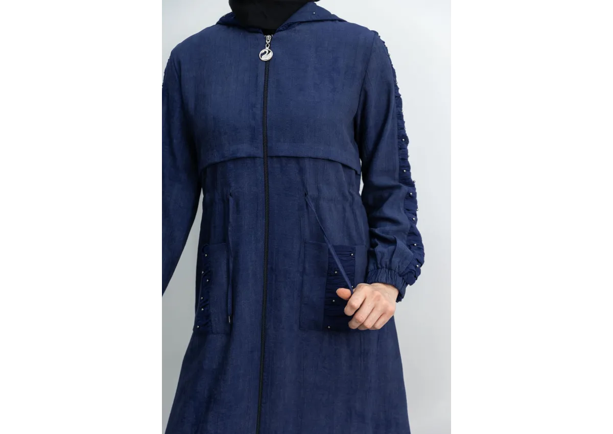 BÜZGÜ DETAYLI İNCİLİ SPOR FERACE - LACİVERT - (Asorti: M-XXL)