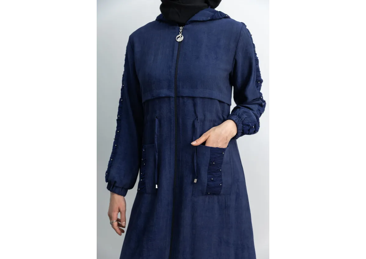 BÜZGÜ DETAYLI İNCİLİ SPOR FERACE - LACİVERT - (Asorti: M-XXL)