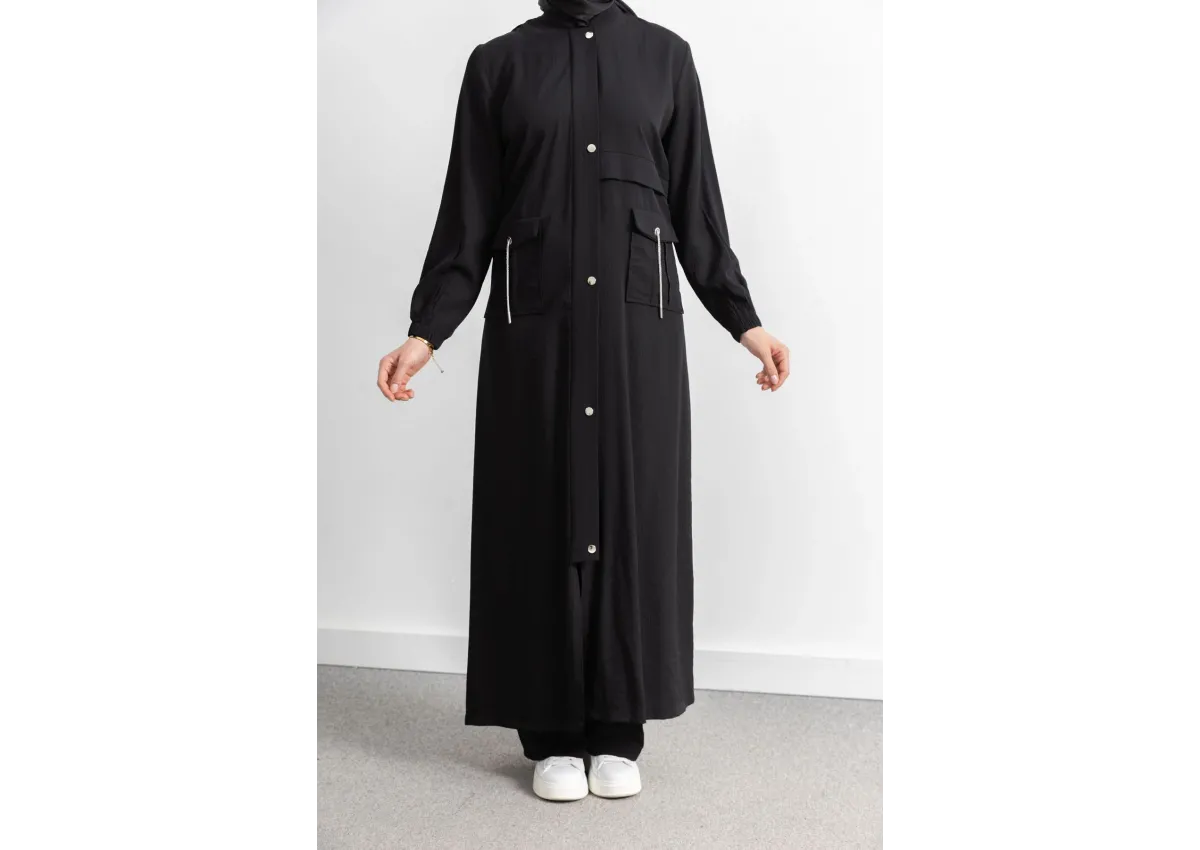 ÇIT ÇIT DETAYLI DİK YAKA SPOR FERACE - SİYAH - (Asorti: 46-52)