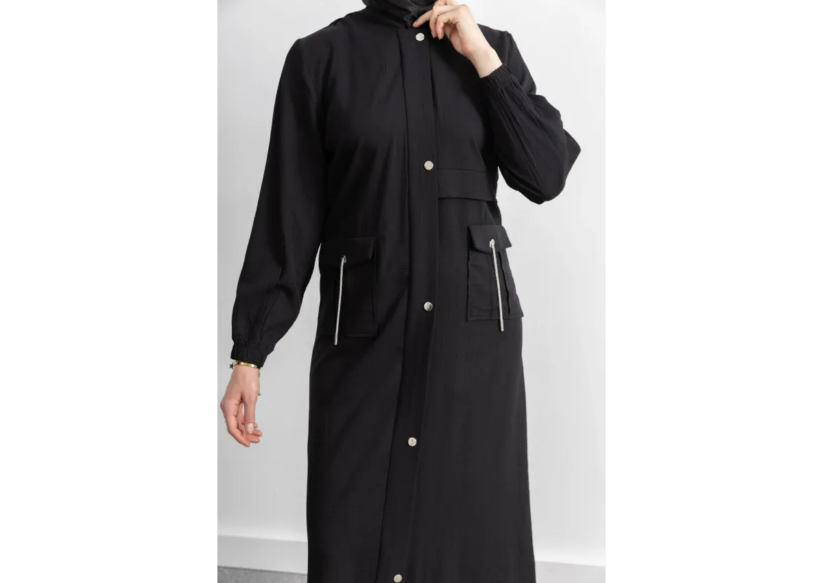 ÇIT ÇIT DETAYLI DİK YAKA SPOR FERACE - SİYAH - (Asorti: 46-52)