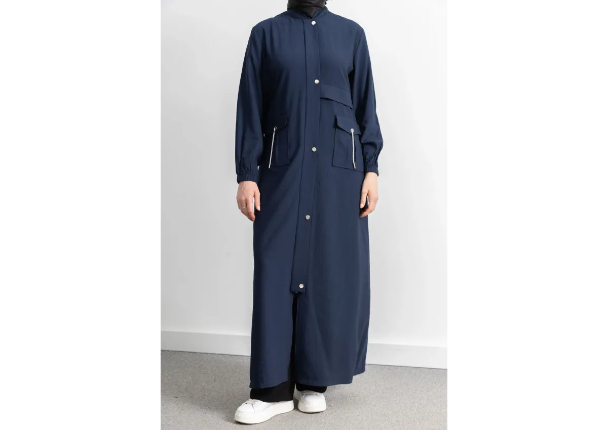 ÇIT ÇIT DETAYLI DİK YAKA SPOR FERACE - LACİVERT - (Asorti: 46-52)