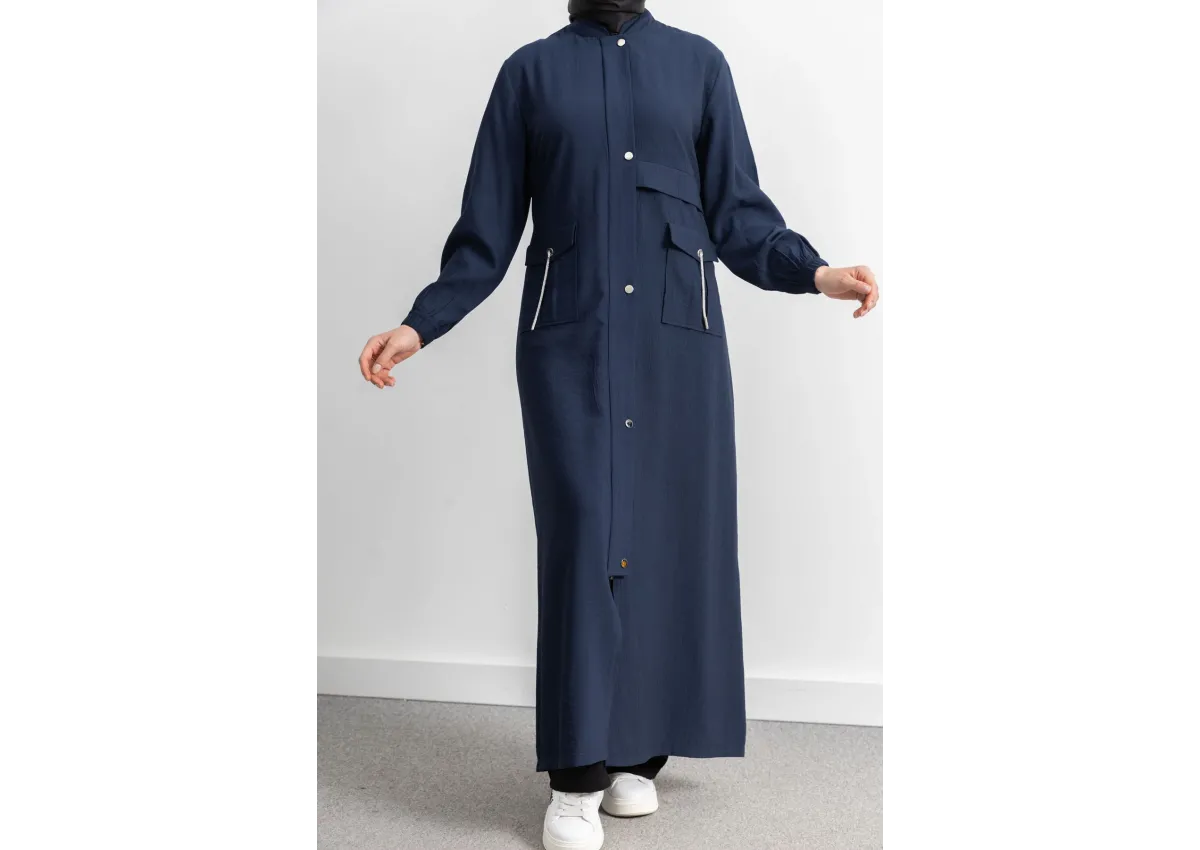 ÇIT ÇIT DETAYLI DİK YAKA SPOR FERACE - LACİVERT - (Asorti: 46-52)