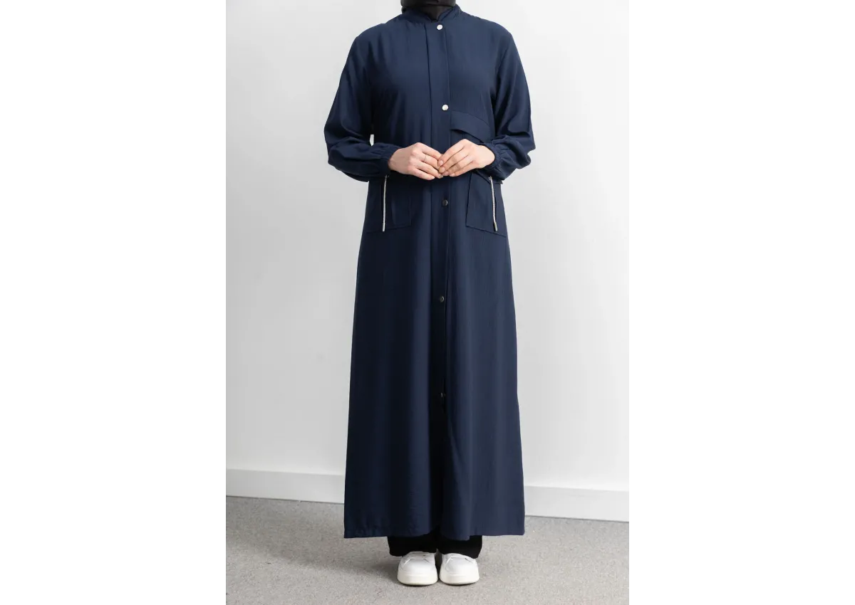 ÇIT ÇIT DETAYLI DİK YAKA SPOR FERACE - LACİVERT - (Asorti: 46-52)