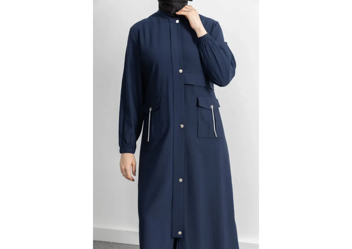 ÇIT ÇIT DETAYLI DİK YAKA SPOR FERACE - LACİVERT - (Asorti: 46-52)