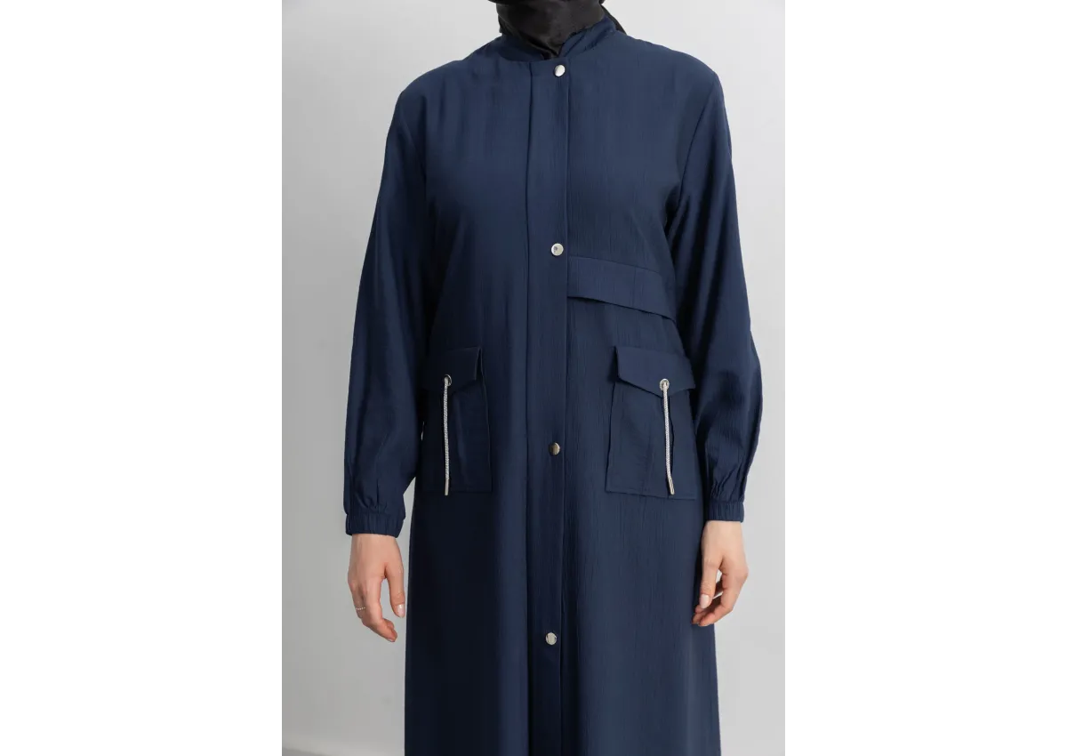 ÇIT ÇIT DETAYLI DİK YAKA SPOR FERACE - LACİVERT - (Asorti: 46-52)