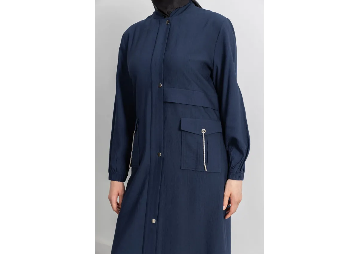 ÇIT ÇIT DETAYLI DİK YAKA SPOR FERACE - LACİVERT - (Asorti: 46-52)