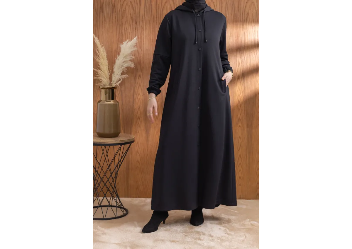 ÇITÇITLI KAPÜŞONLU FERACE - SİYAH - (Asorti: 46-52)