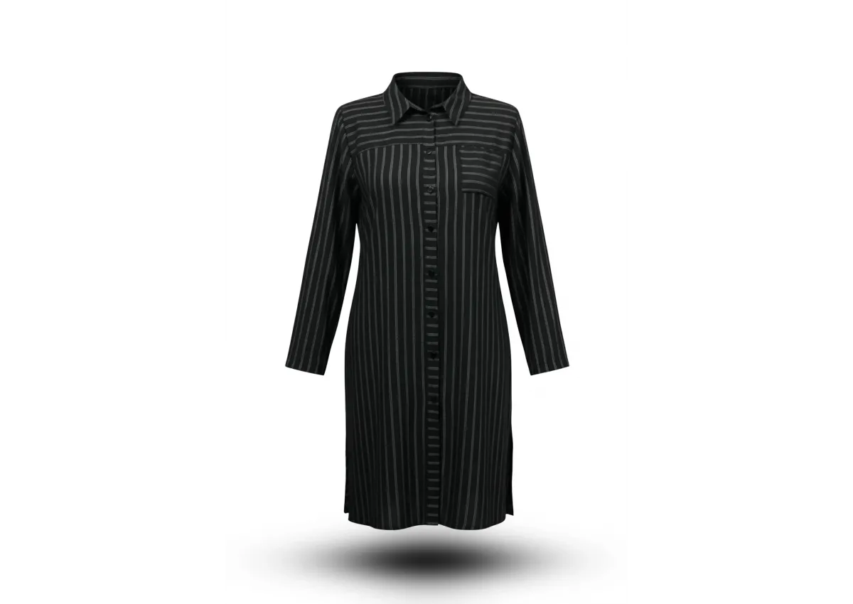 HESNA 5311 ÇİZGİLİ TUNİK - SİYAH - (Asorti: 46-52)