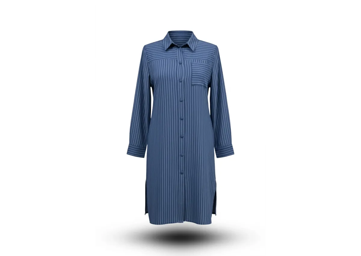 HESNA 5311 ÇİZGİLİ TUNİK - İNDİGO - (Asorti: 46-52)