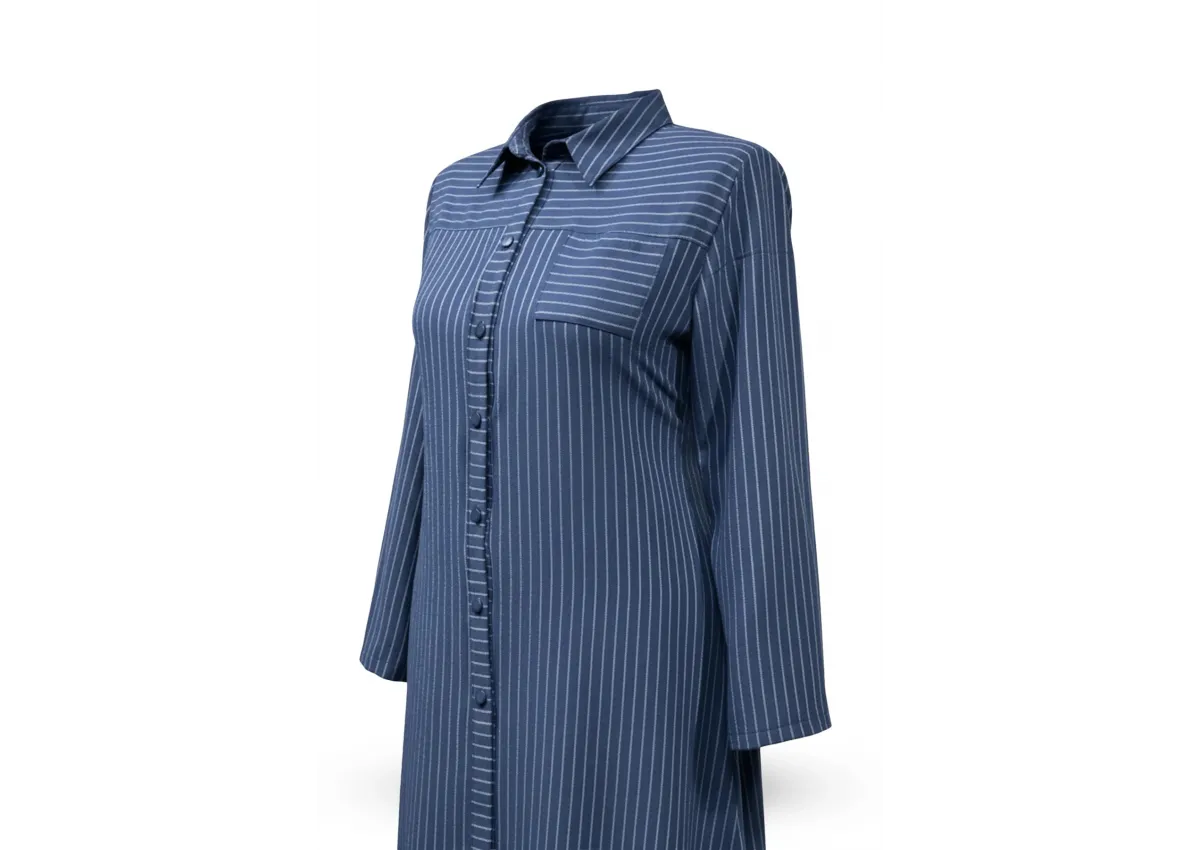 HESNA 5311 ÇİZGİLİ TUNİK - İNDİGO - (Asorti: 46-52)