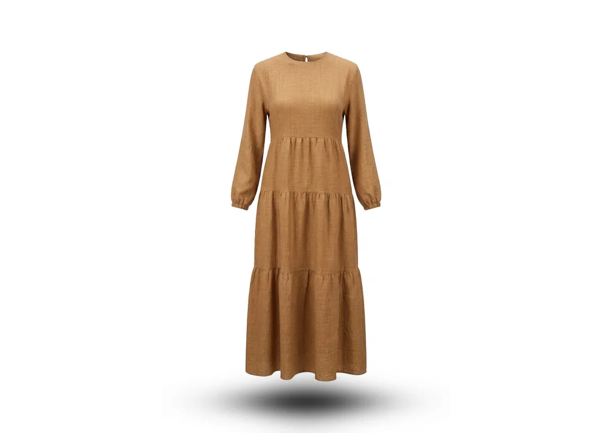 HESNA 8322 ELBİSE - TÜTÜN - (Asorti: 3-5)