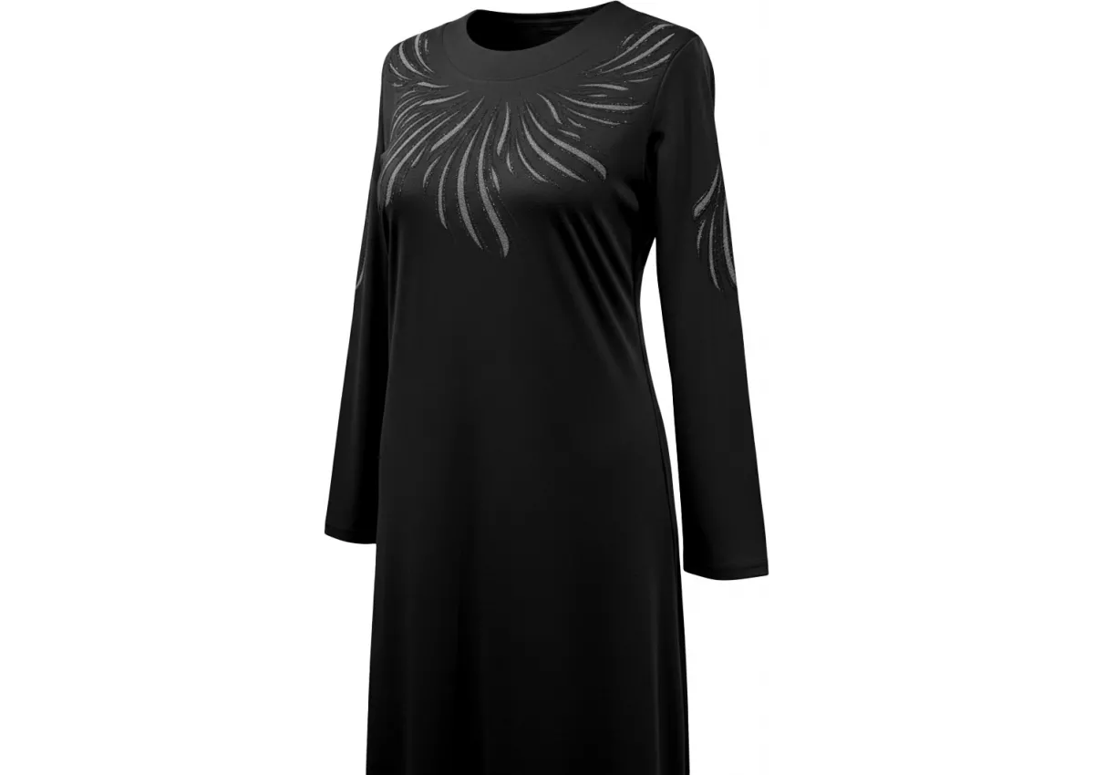 HESNA 8506 BASKILI ELBİSE - SİYAH - (Asorti: 4-6)