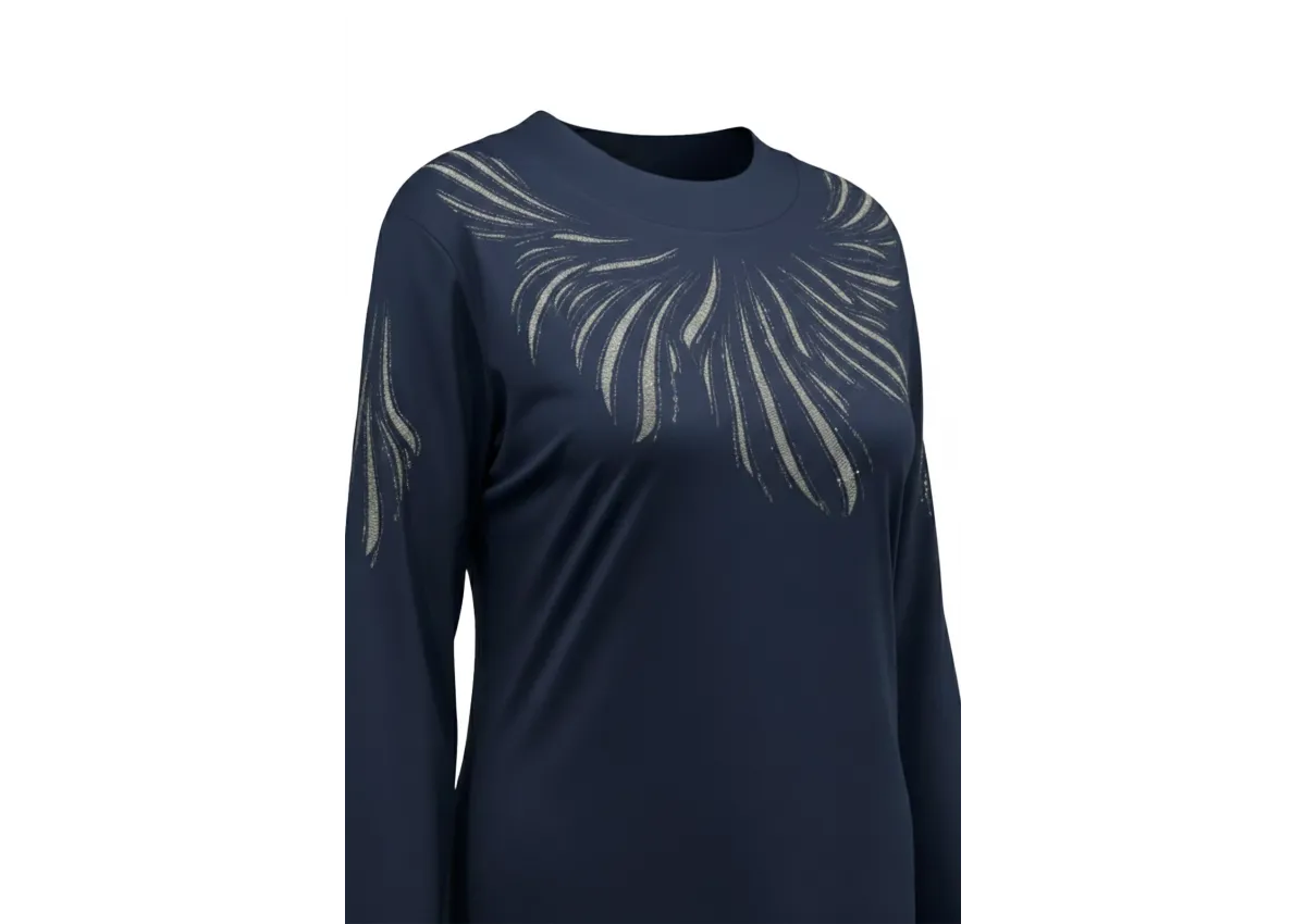 HESNA 8506 BASKILI ELBİSE - LACİVERT - (Asorti: 4-6)