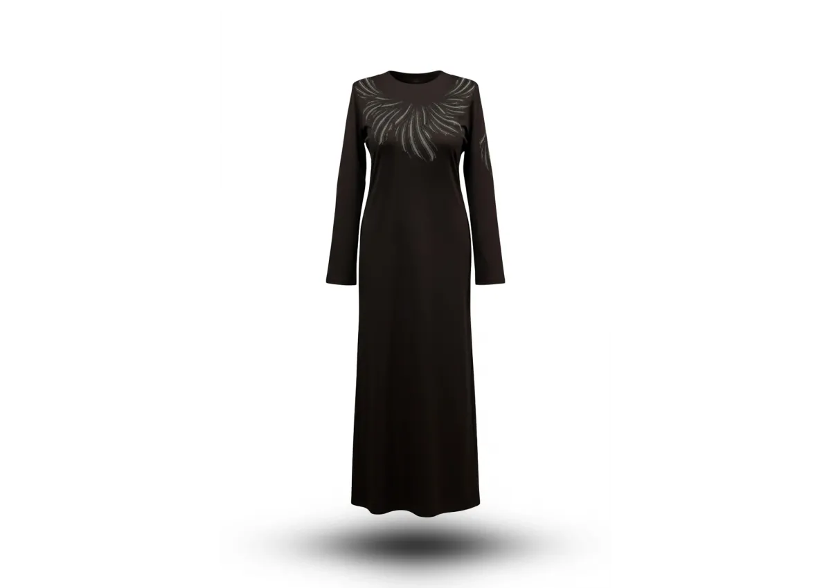 HESNA 8506 BASKILI ELBİSE - KAHVE - (Asorti: 4-6)