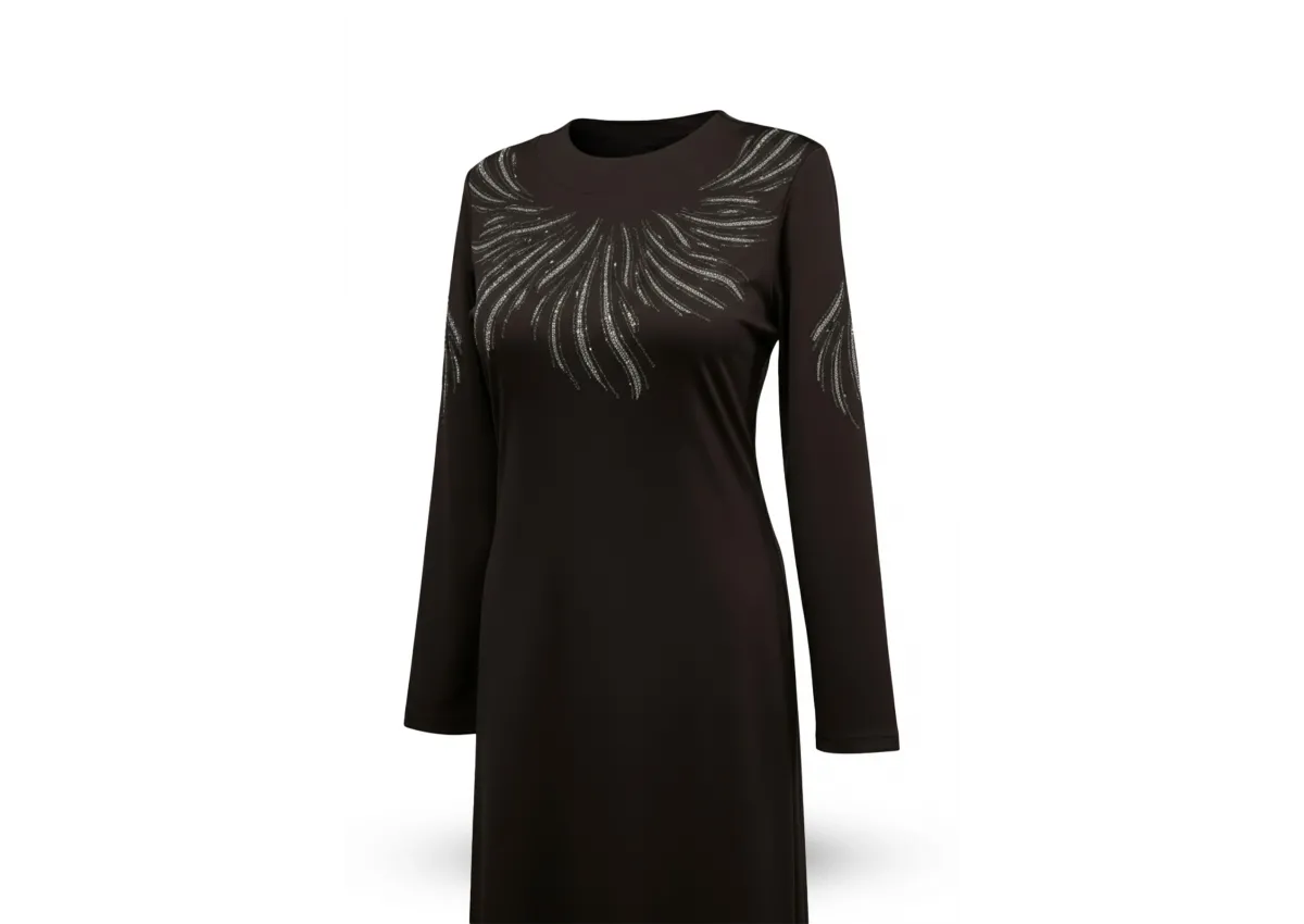 HESNA 8506 BASKILI ELBİSE - KAHVE - (Asorti: 4-6)