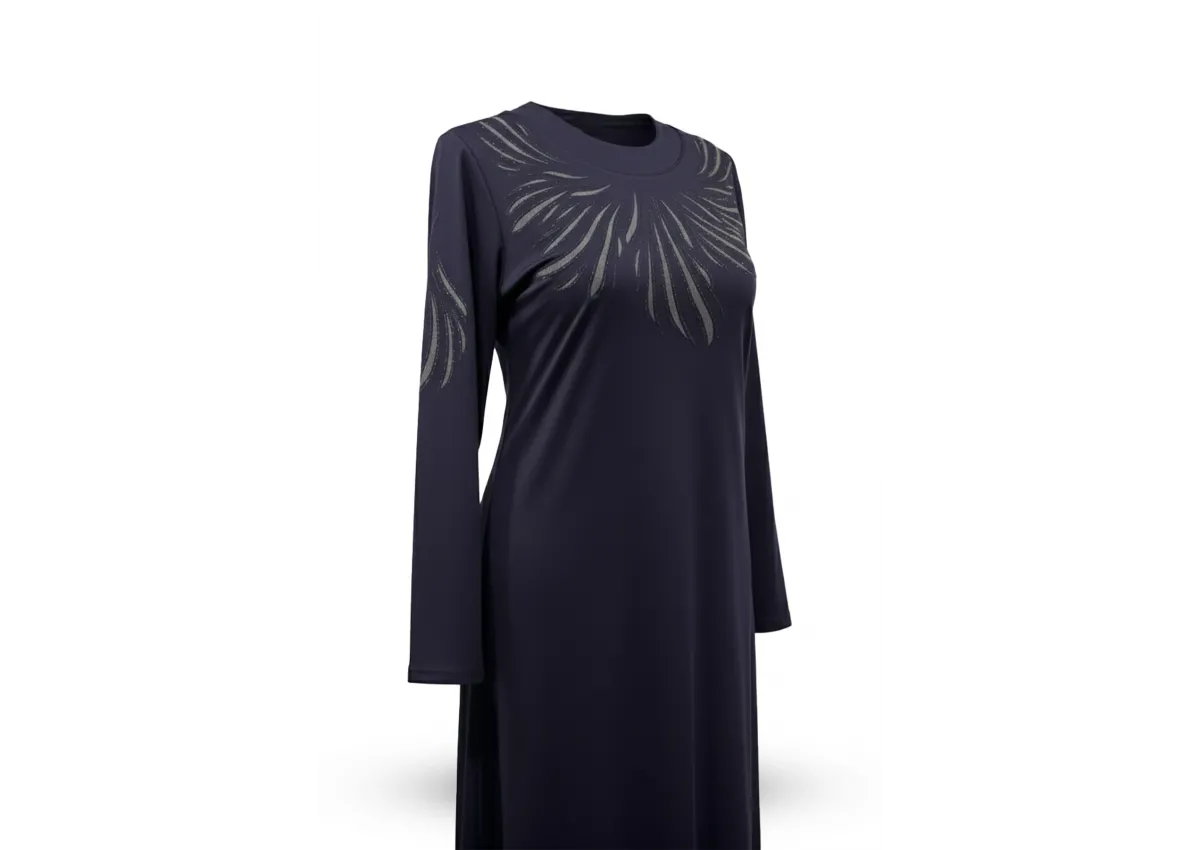 HESNA 8506 BASKILI ELBİSE - MÜRDÜM - (Asorti: 4-6)