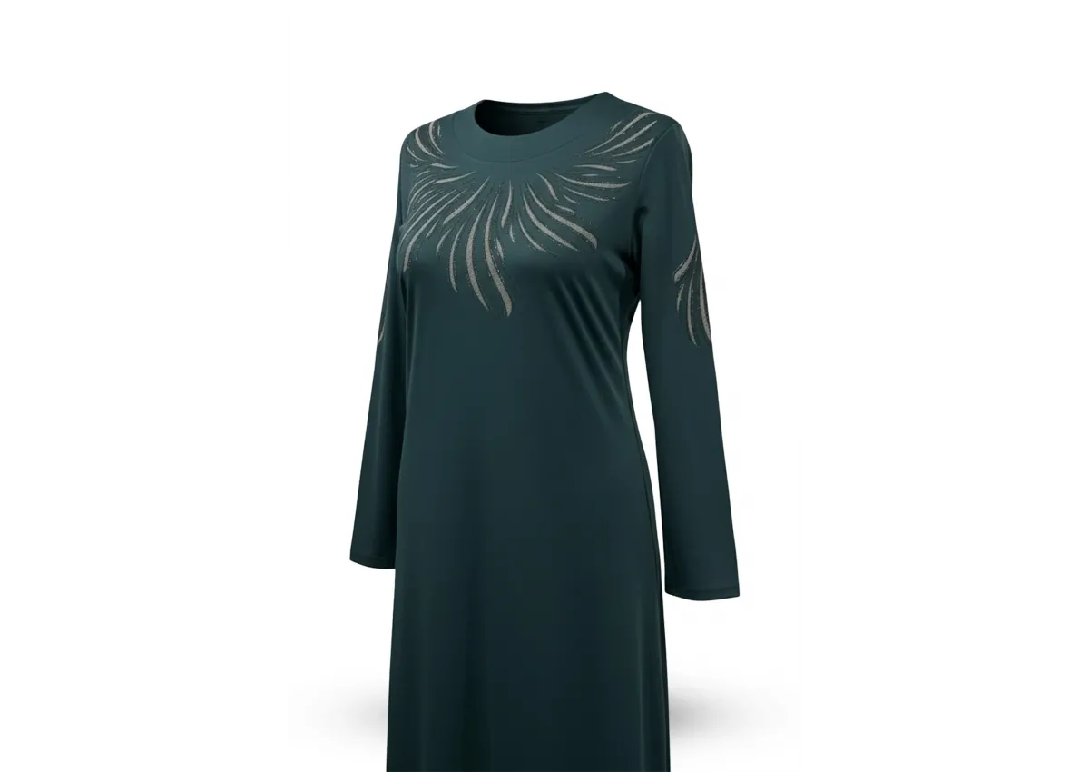 HESNA 8506 BASKILI ELBİSE - YEŞİL - (Asorti: 4-6)