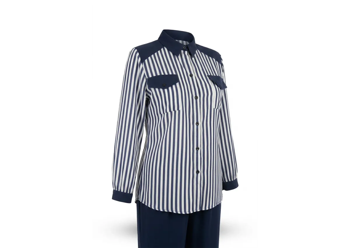 HESNA 4615 ÇİZGİLİ TAKIM - LACİVERT - (Asorti: 46-52)