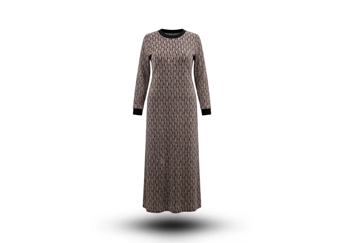 HESNA 8422 ELBİSE - VİZON - (Asorti: 3-6)