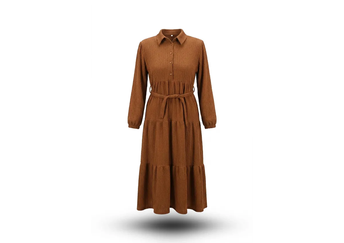 HESNA 9573 ELBİSE - TÜTÜN - (Asorti: 3-6)