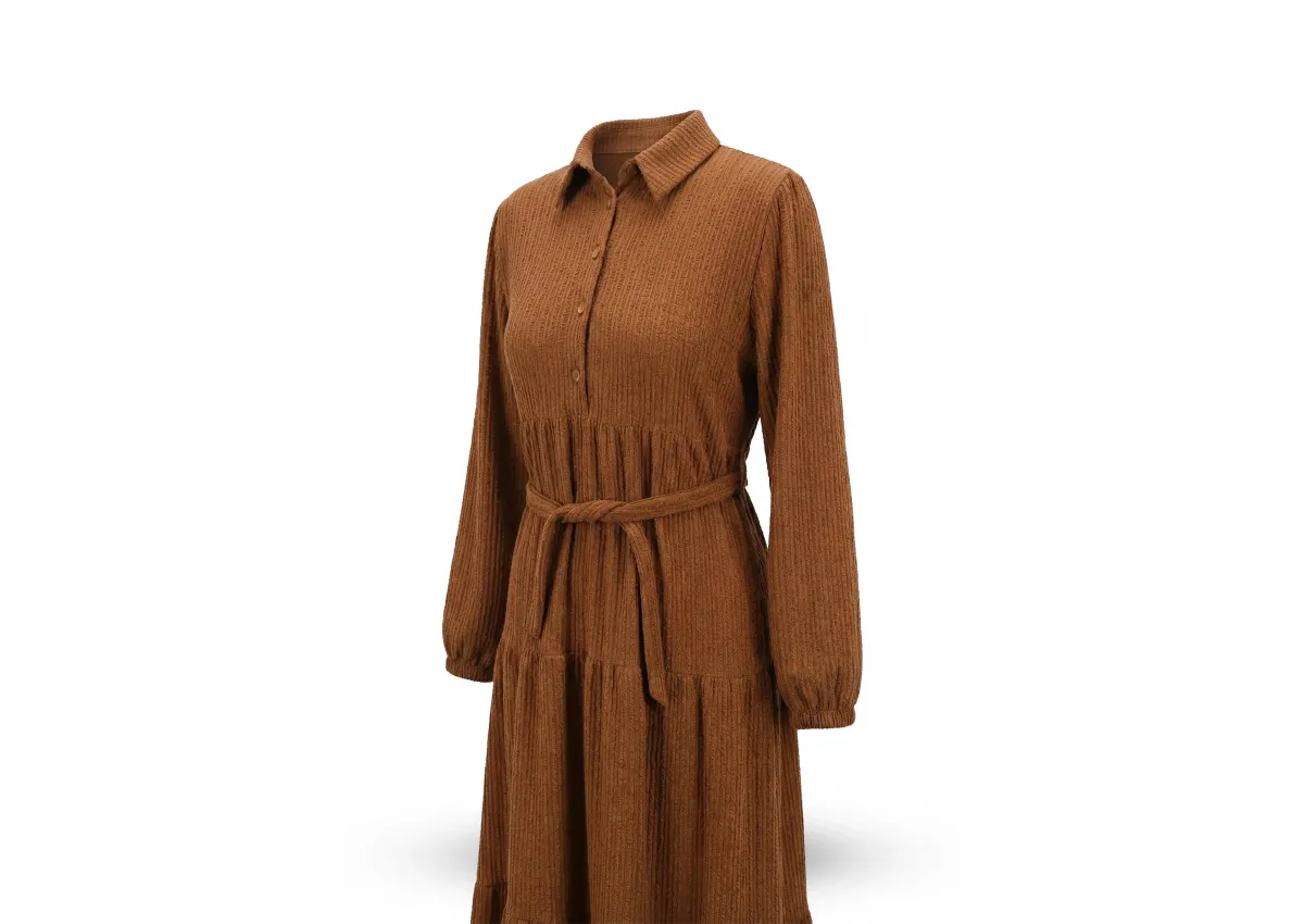 HESNA 9573 ELBİSE - TÜTÜN - (Asorti: 3-6)