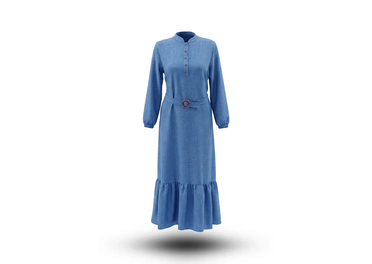 HESNA 9762 ELBİSE - İNDİGO - (Asorti: 2-5)