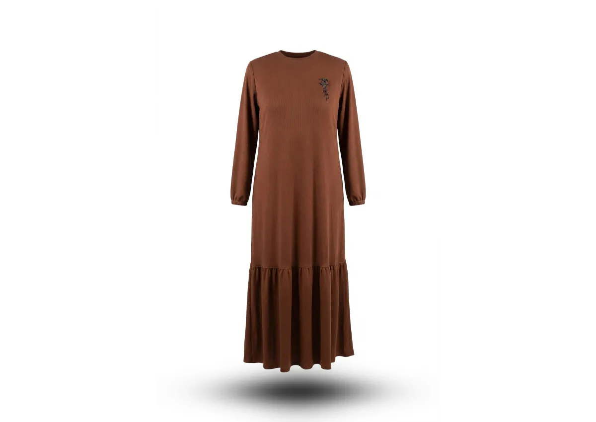 HESNA 8424 ELBİSE - KAHVE - (Asorti: 3-6)