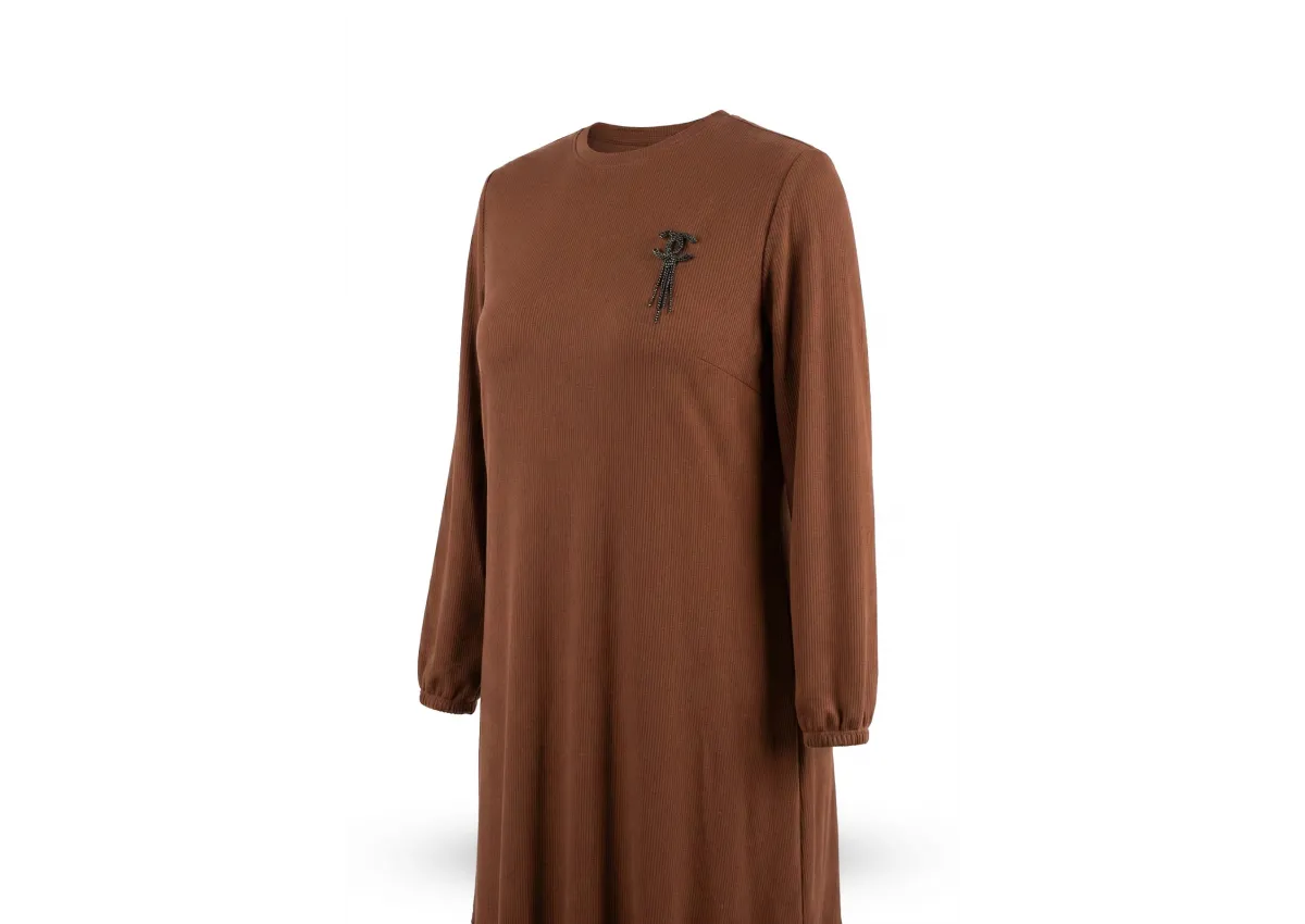 HESNA 8424 ELBİSE - KAHVE - (Asorti: 3-6)