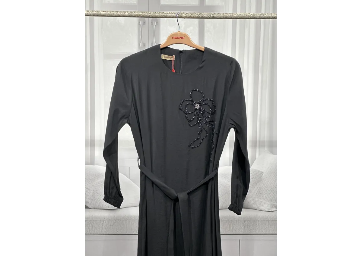 HESNA 8589 ELBİSE - SİYAH - (Asorti: 46-52)
