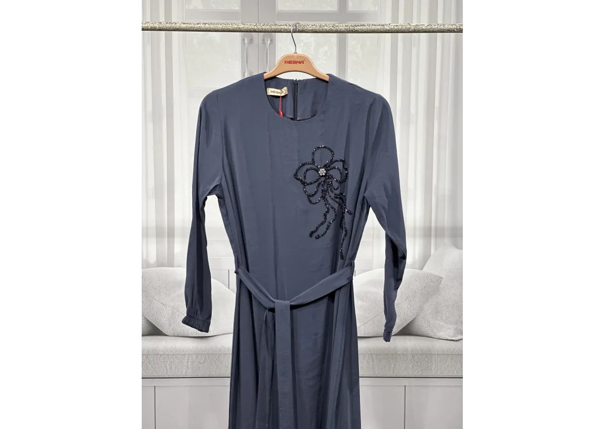 HESNA 8589 ELBİSE - ANTRASİT - (Asorti: 46-52)