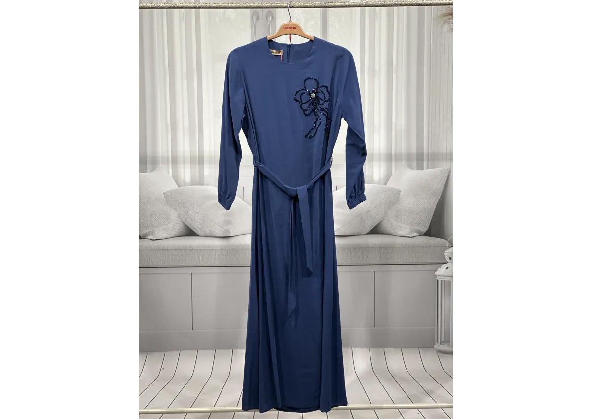 HESNA 8589 ELBİSE - İNDİGO - (Asorti: 46-52)