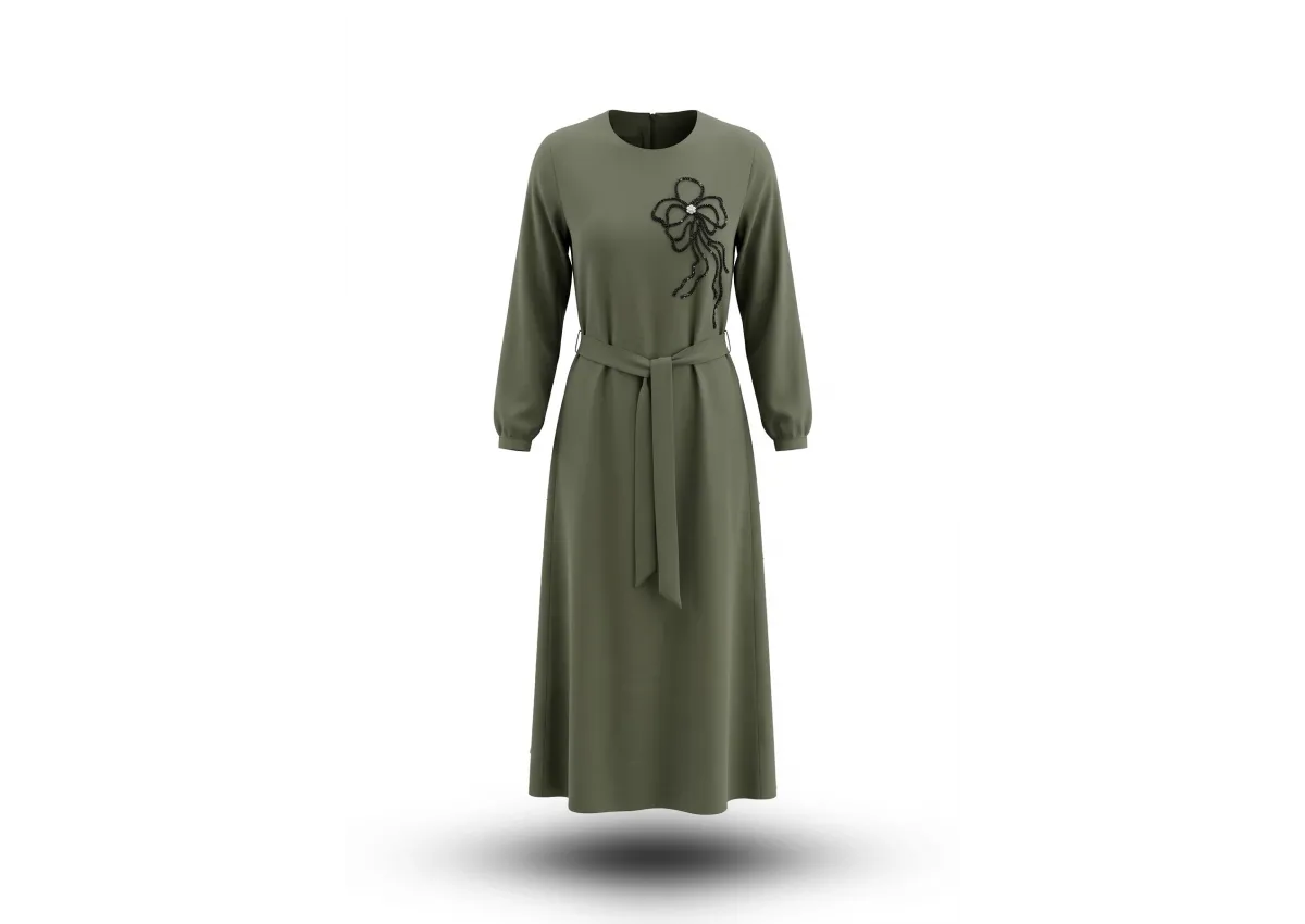 HESNA 8589 ELBİSE - HAKİ - (Asorti: 46-52)