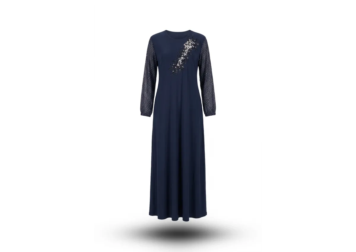 HESNA 8129 ELBİSE - LACİVERT - (Asorti: 4-6)