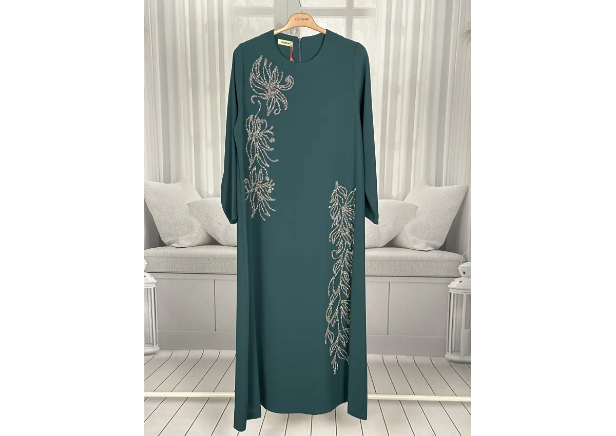 HESNA 8540 ELBİSE - YEŞİL - (Asorti: 46-52)