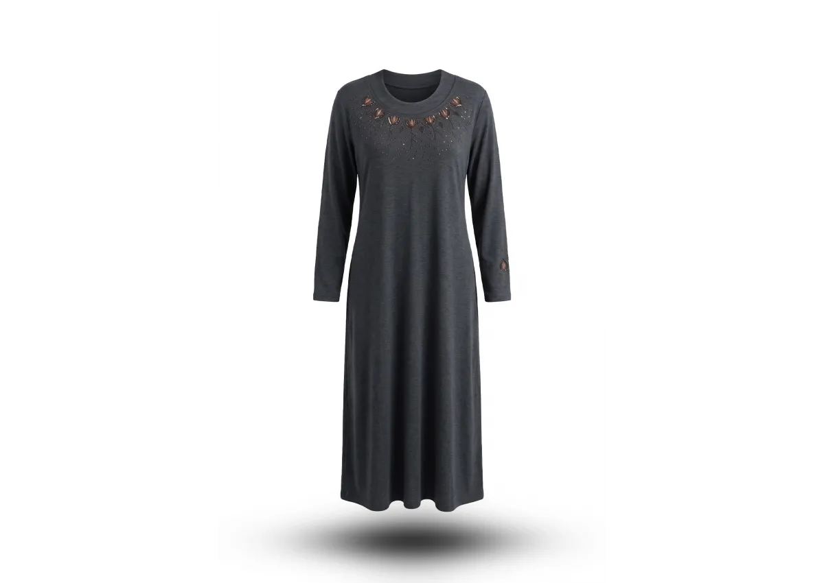HESNA 8462 NAKIŞLI ELBİSE - SİYAH - (Asorti: 4-7)