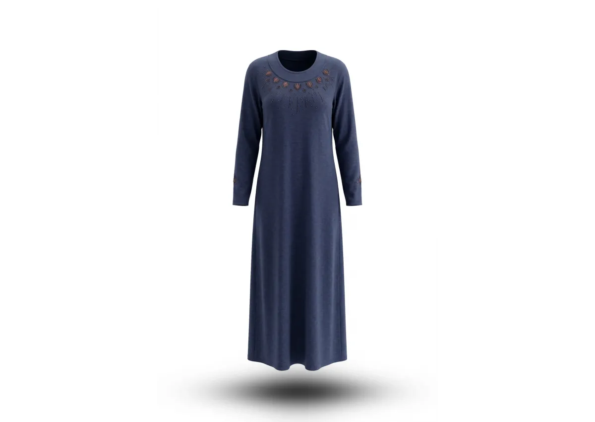 HESNA 8462 NAKIŞLI ELBİSE - LACİVERT - (Asorti: 4-7)