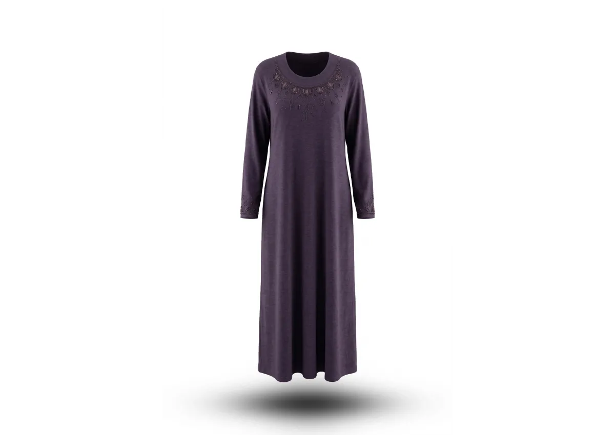 HESNA 8462 NAKIŞLI ELBİSE - MÜRDÜM - (Asorti: 4-7)