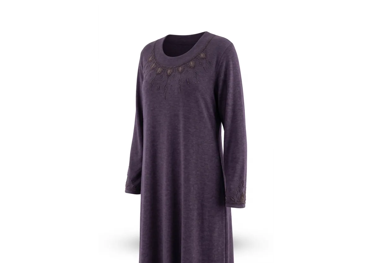 HESNA 8462 NAKIŞLI ELBİSE - MÜRDÜM - (Asorti: 4-7)