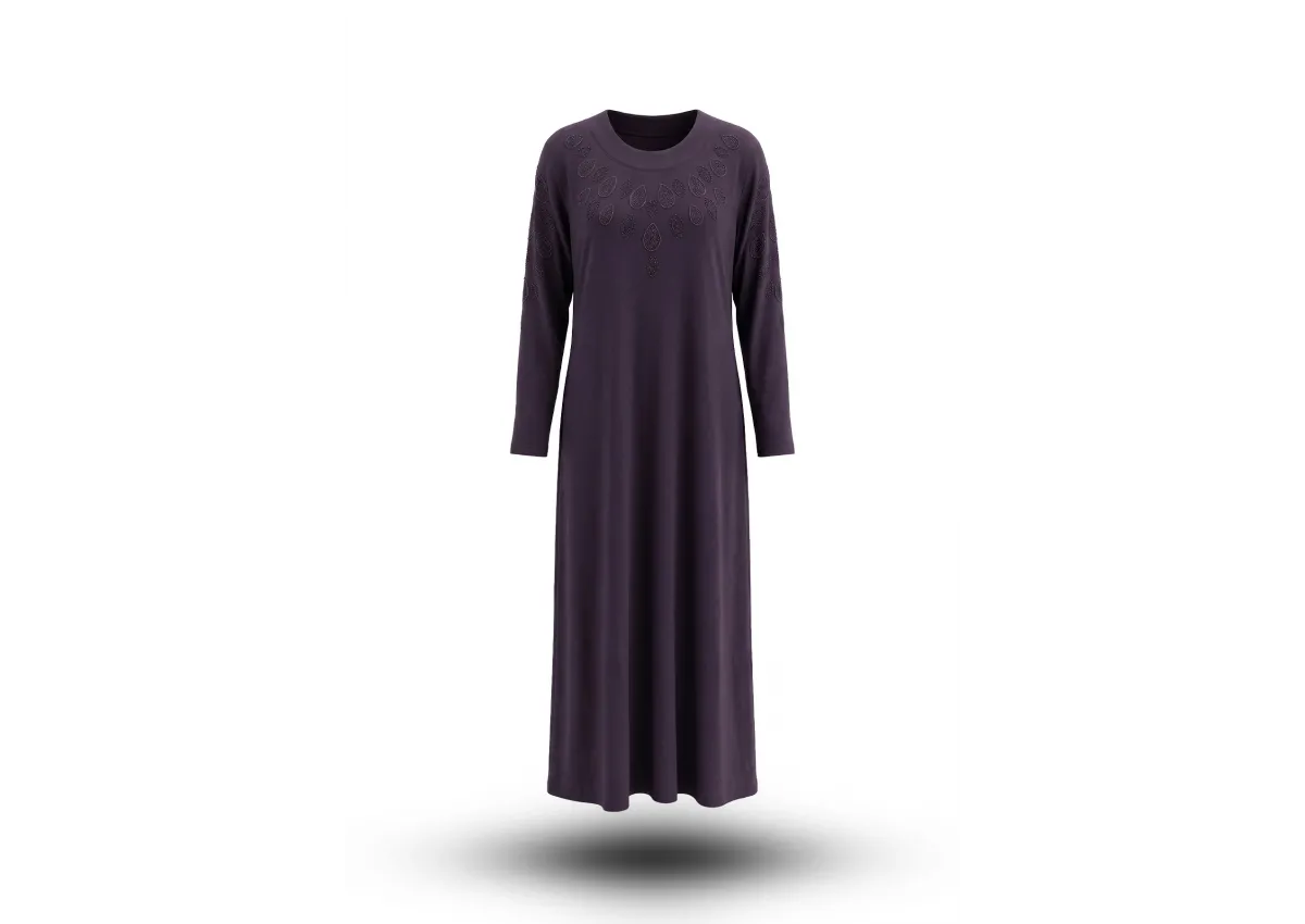 HESNA 8482 NAKIŞLI ELBİSE - MÜRDÜM - (Asorti: 5-7)