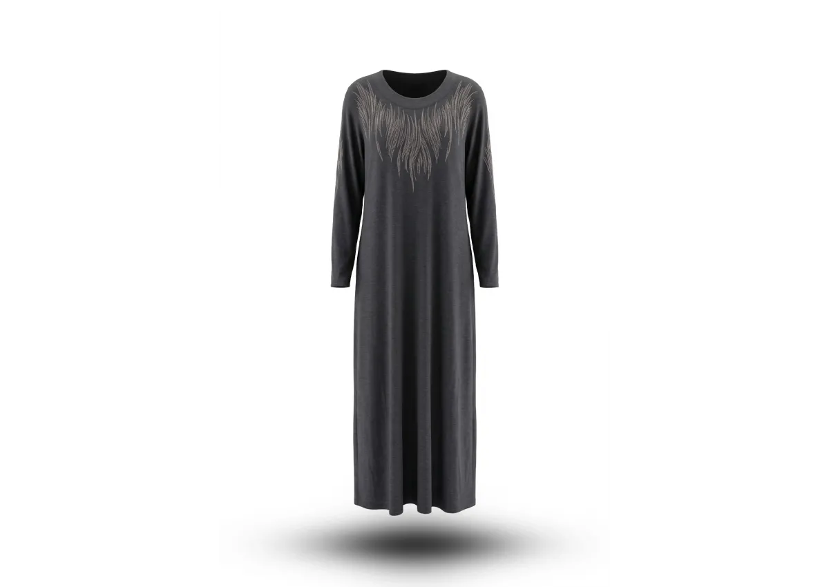 HESNA 8464 BTT. BASKILI ELBİSE - SİYAH - (Asorti: 7-9)