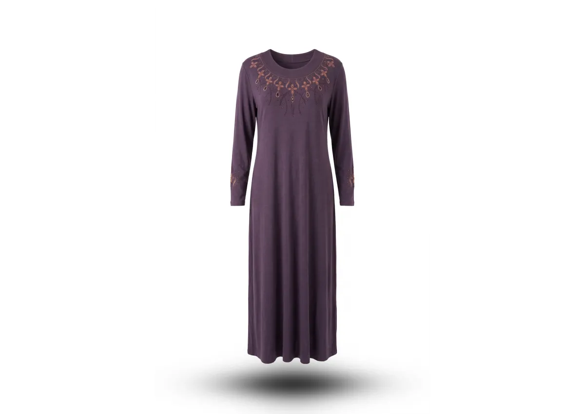 HESNA 8470 NAKIŞLI ELBİSE - MÜRDÜM - (Asorti: 5-7)