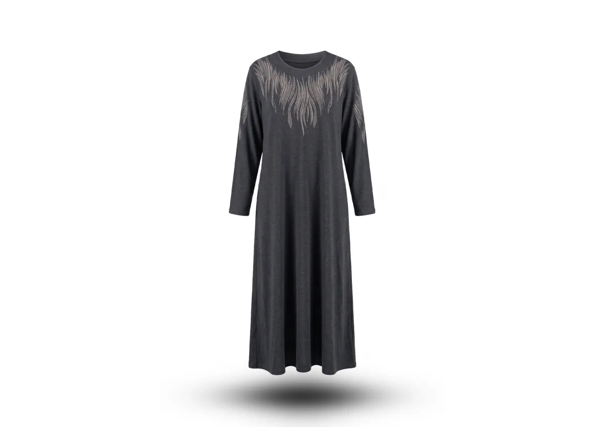 HESNA 8459 BASKILI ELBİSE - SİYAH - (Asorti: 4-7)