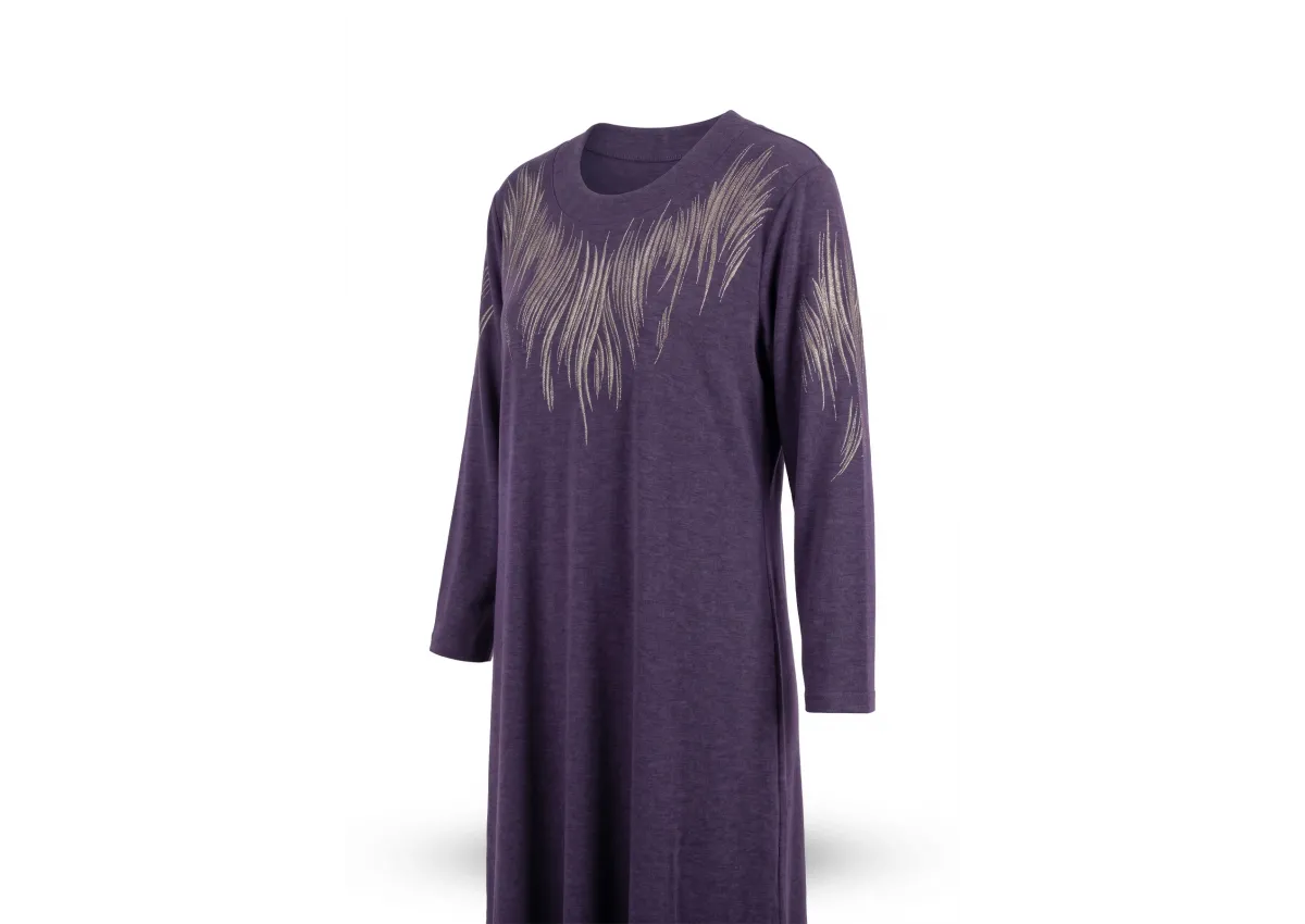 HESNA 8459 BASKILI ELBİSE - MÜRDÜM - (Asorti: 4-7)