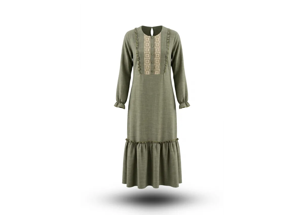 HESNA 8301 ELBİSE - HAKİ - (Asorti: 46-52)