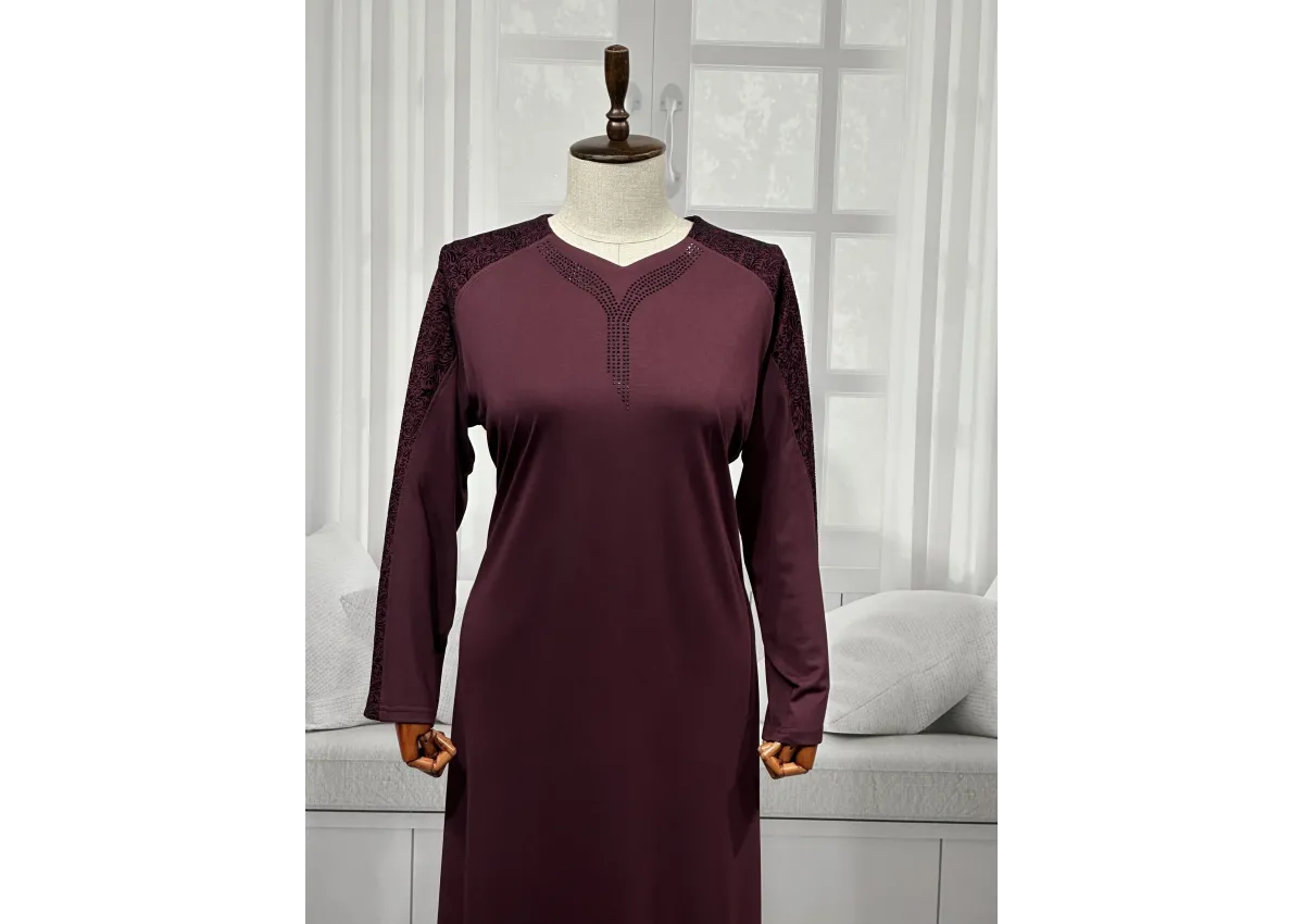 HESNA 8026 (BTT) ELBİSE - VİŞNE - (Asorti: 7-9)