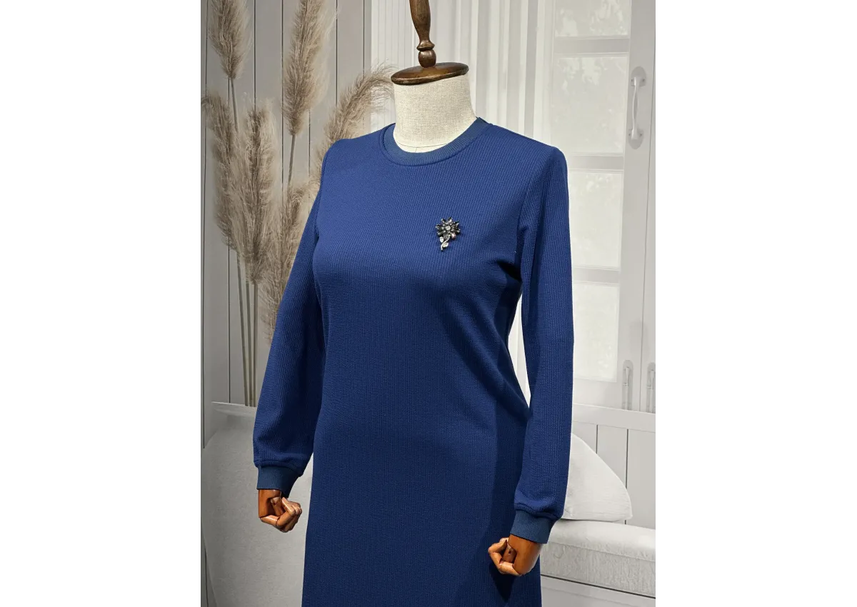 HESNA 8245 ELBİSE - İNDİGO - (Asorti: 3-6)