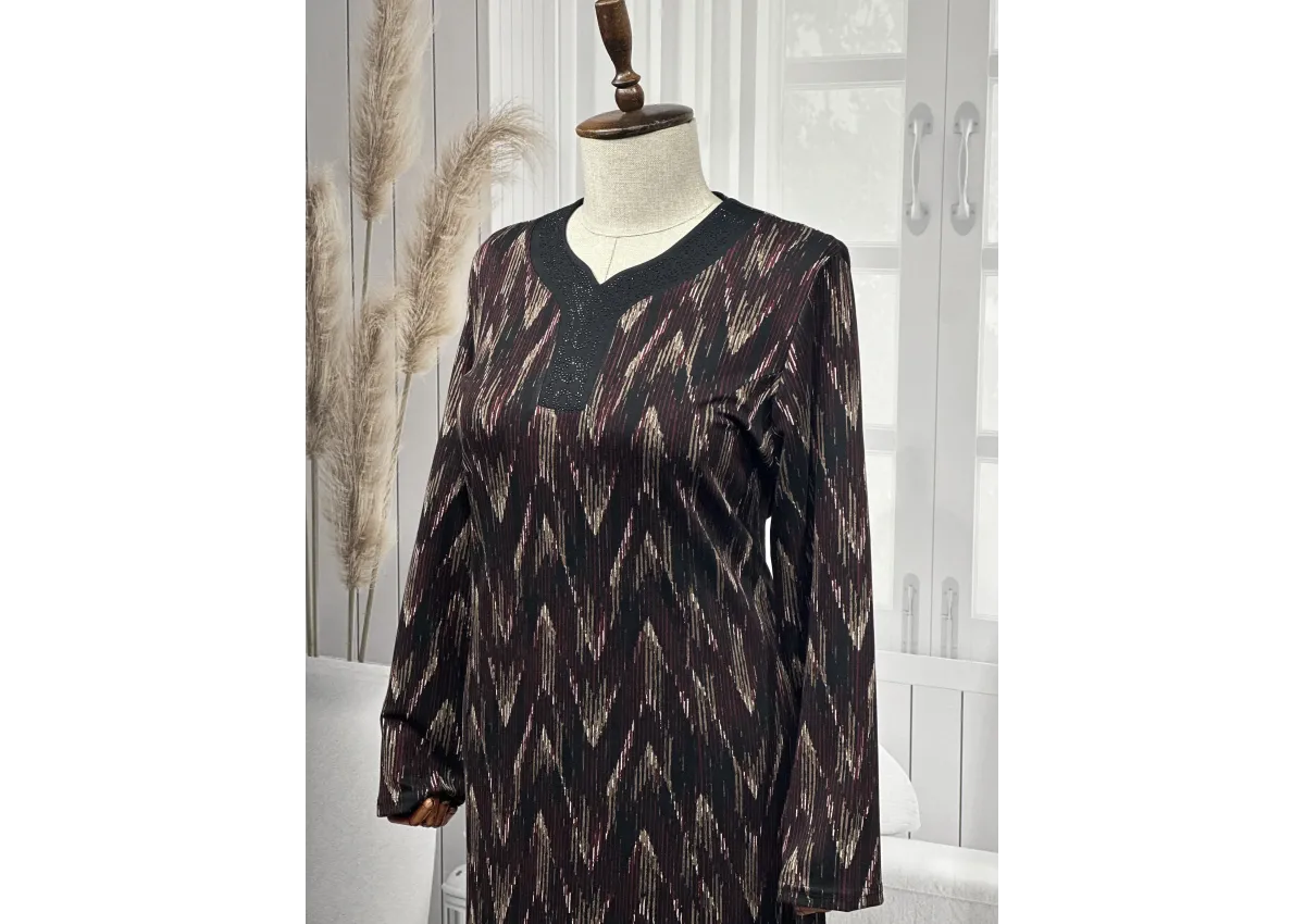 HESNA 8260 BTT. ELBİSE - BORDO - 503/T - (Asorti: 8-9)